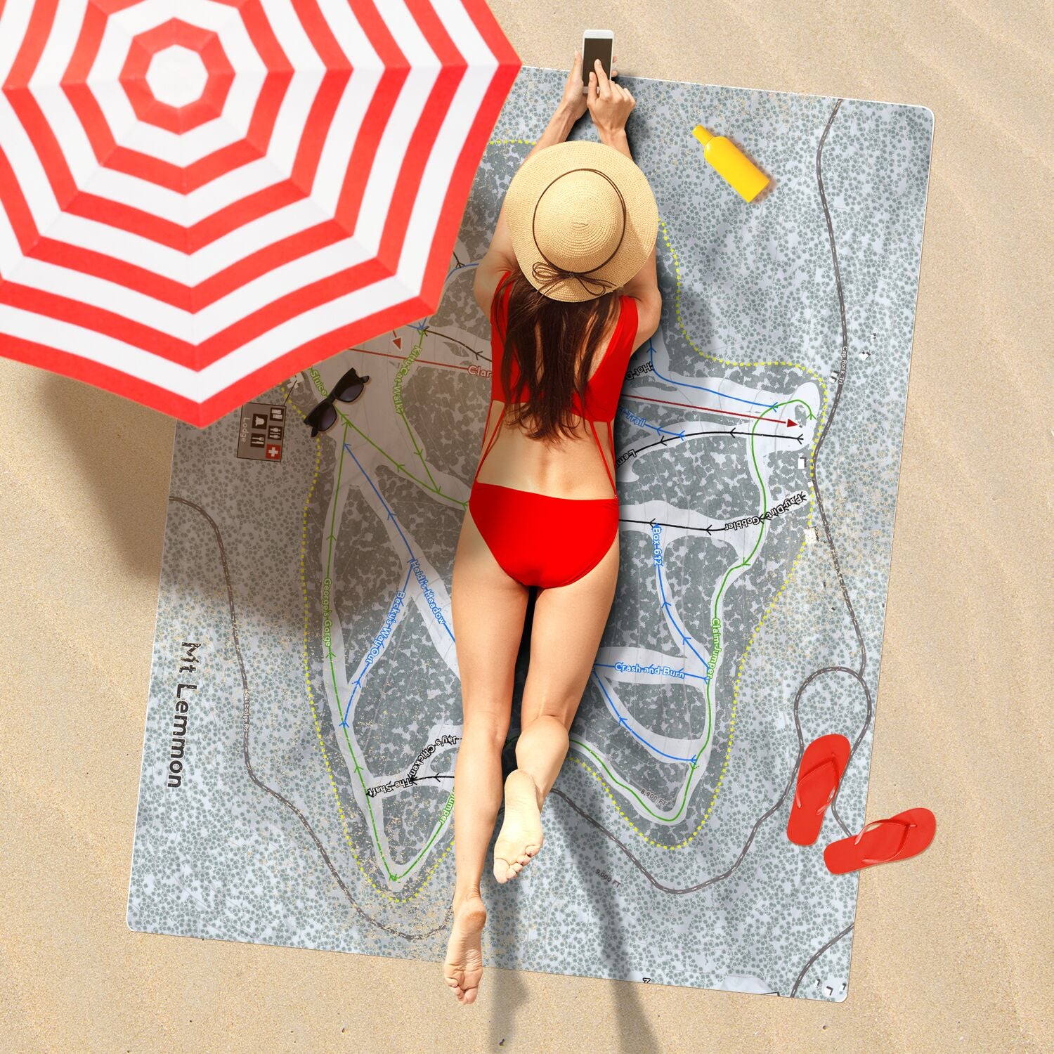 Mt Lemmon, Arizona Ski Resort Map Printed Beach Towel - Powderaddicts