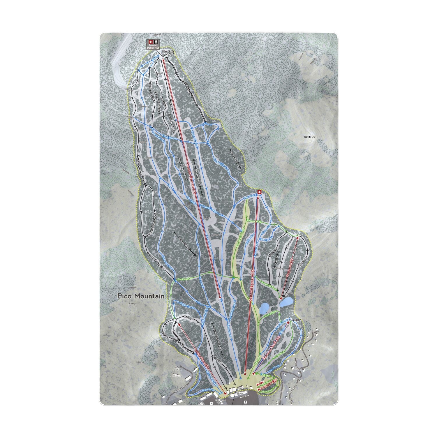 Pico Mountain, Vermont Ski Resort Map Printed Beach Towel - Powderaddicts