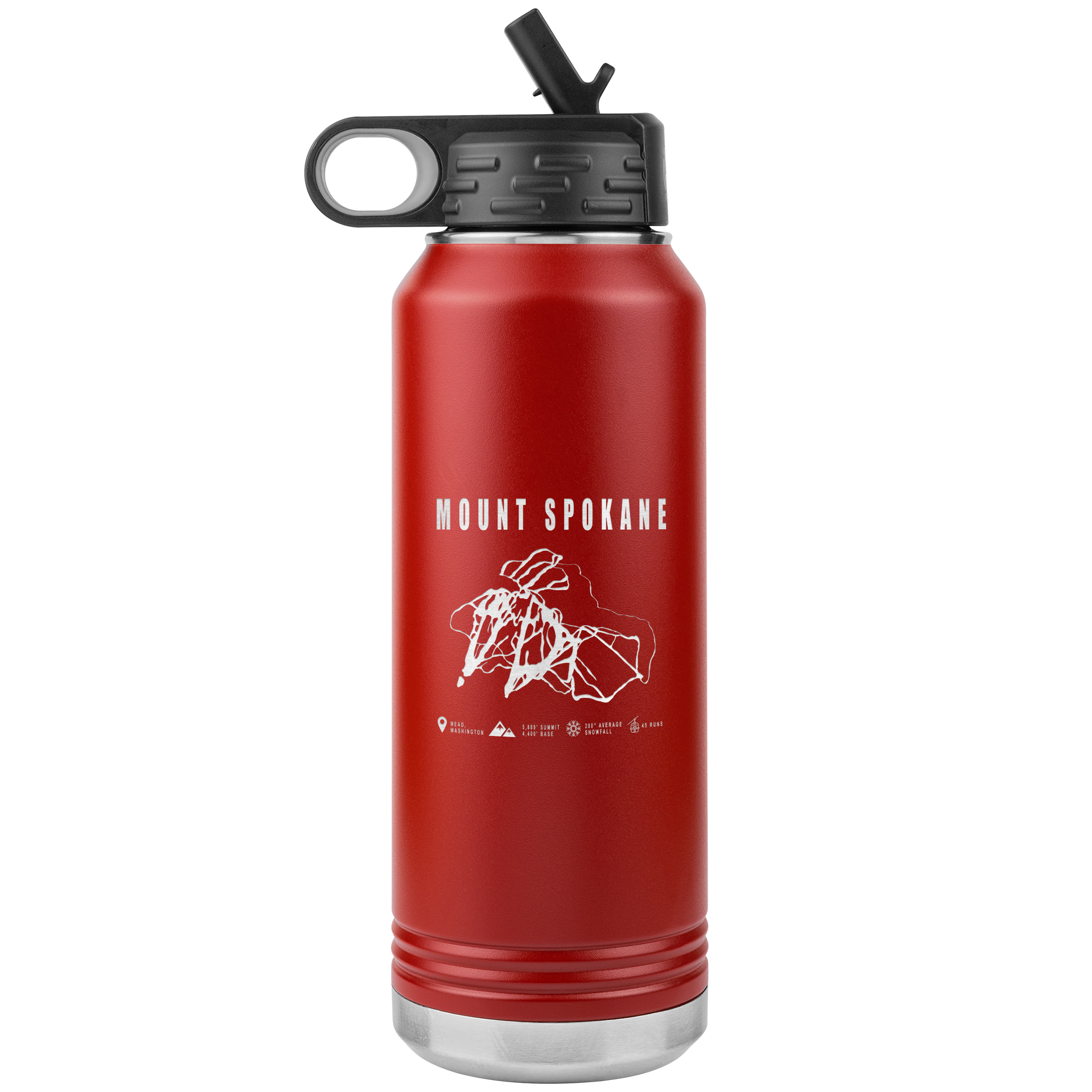Mount Spokane, Washington Ski Trail Map 32oz Water Bottle Tumbler - Powderaddicts