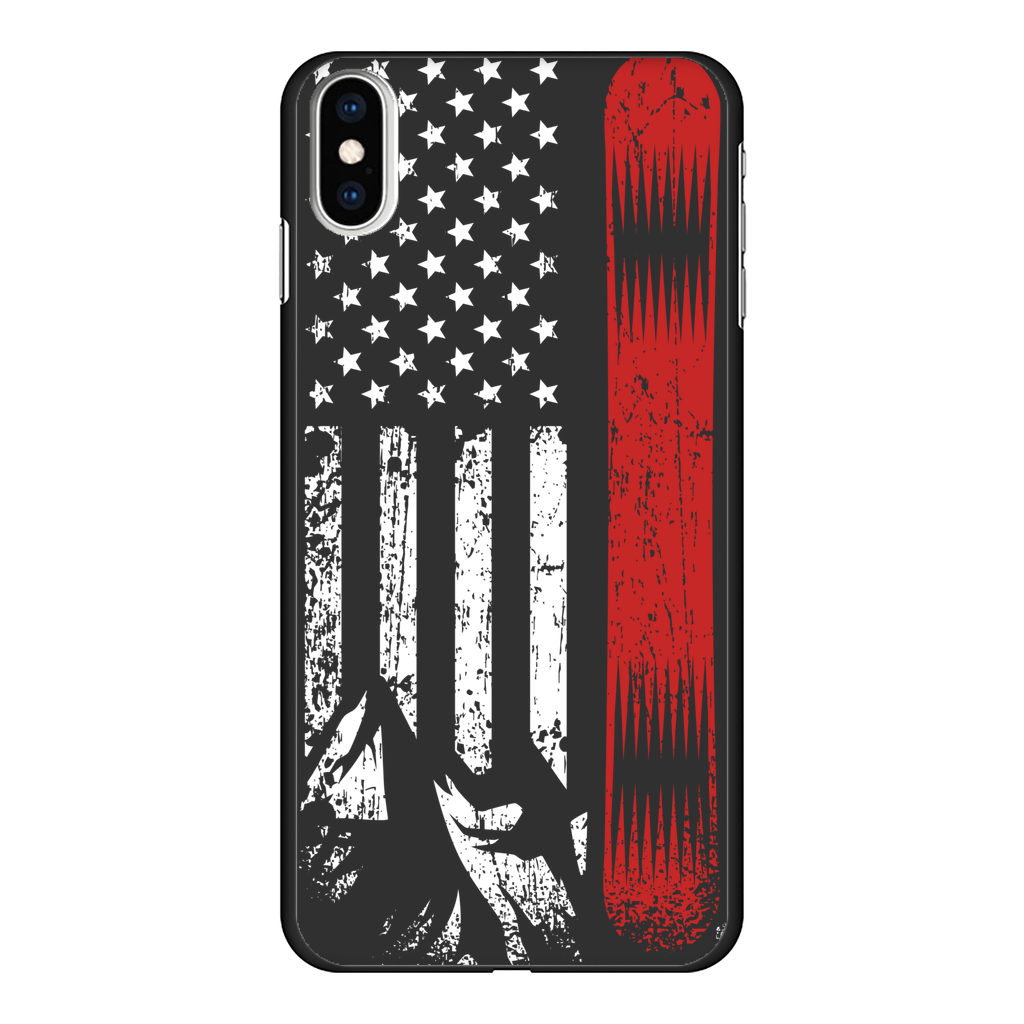 USA Snowboard Flag Thin Red Line Black Hard Phone Case - Powderaddicts