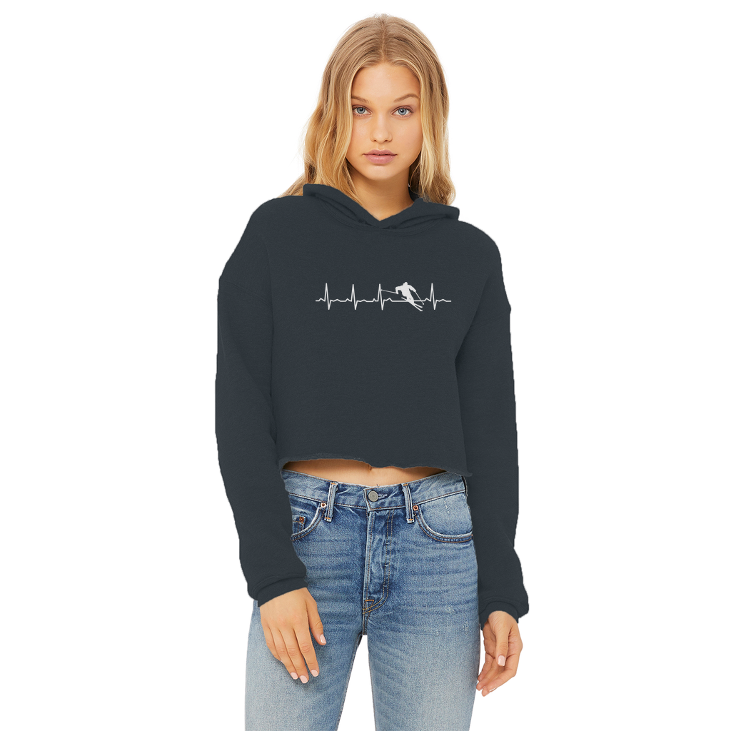 Ski Heartbeat Ladies Cropped Raw Edge Hoodie - Powderaddicts