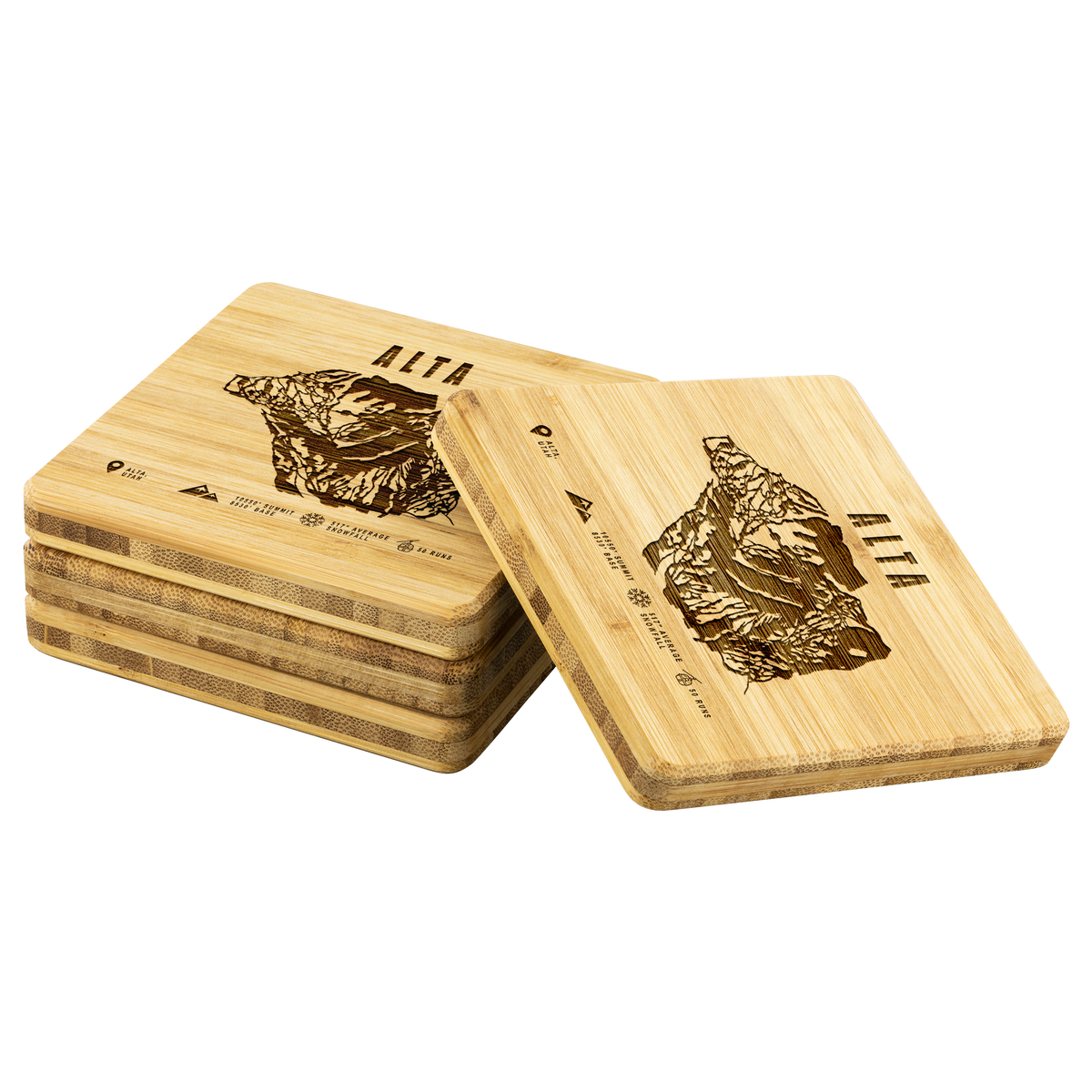 Alta,Utah Ski Trail Map Bamboo Coaster - Powderaddicts