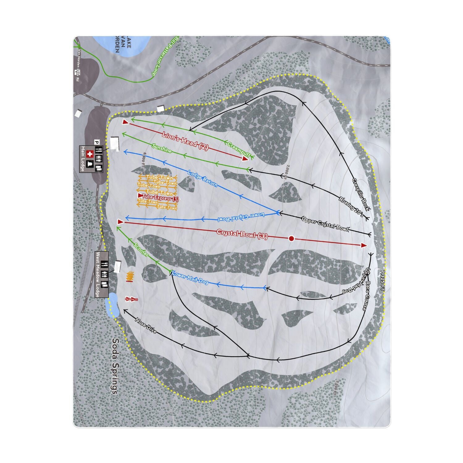 Soda Springs, California Ski Resort Map Printed Beach Towel - Powderaddicts