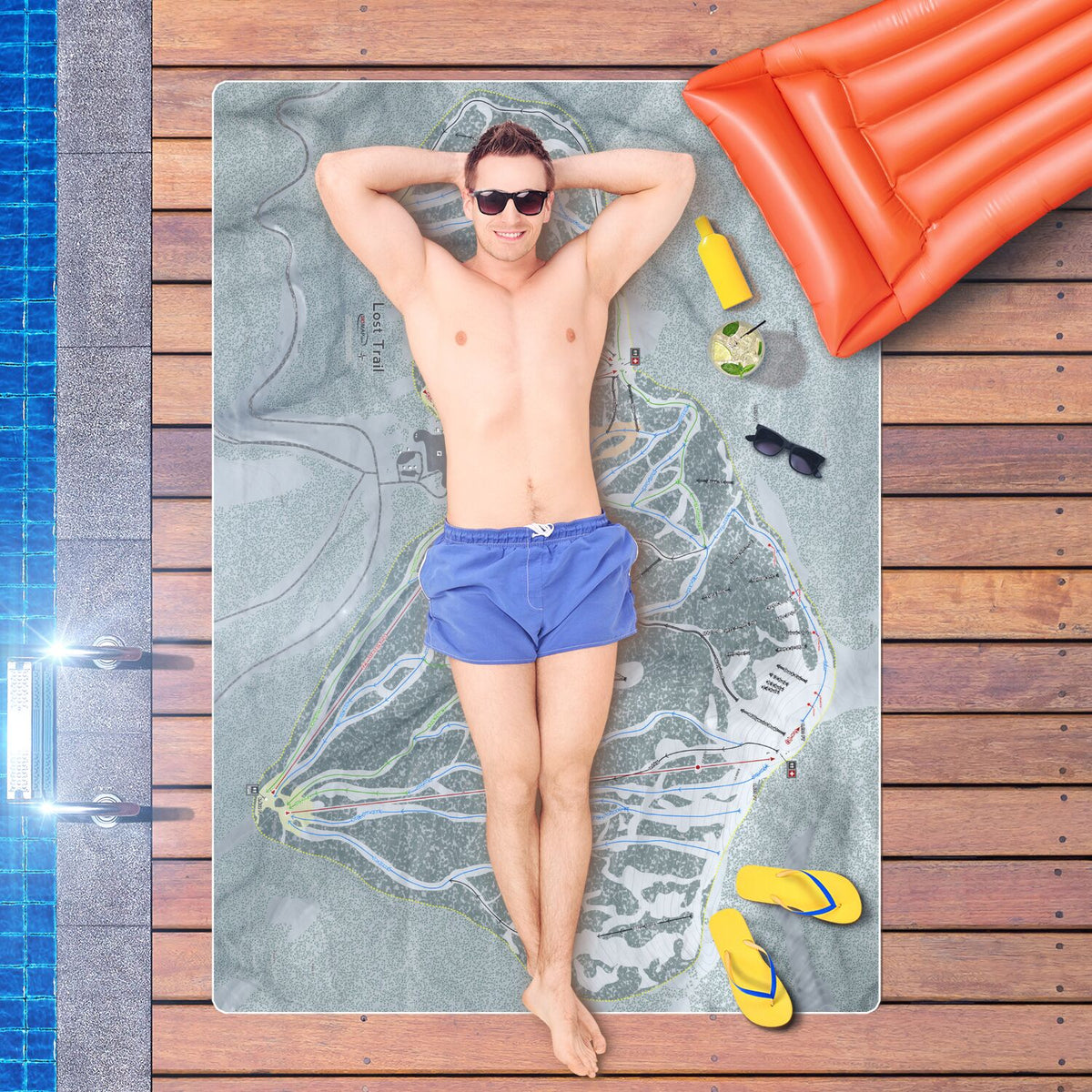 Lost Trail, Montana Ski Resort Map Printed Beach Towel - Powderaddicts