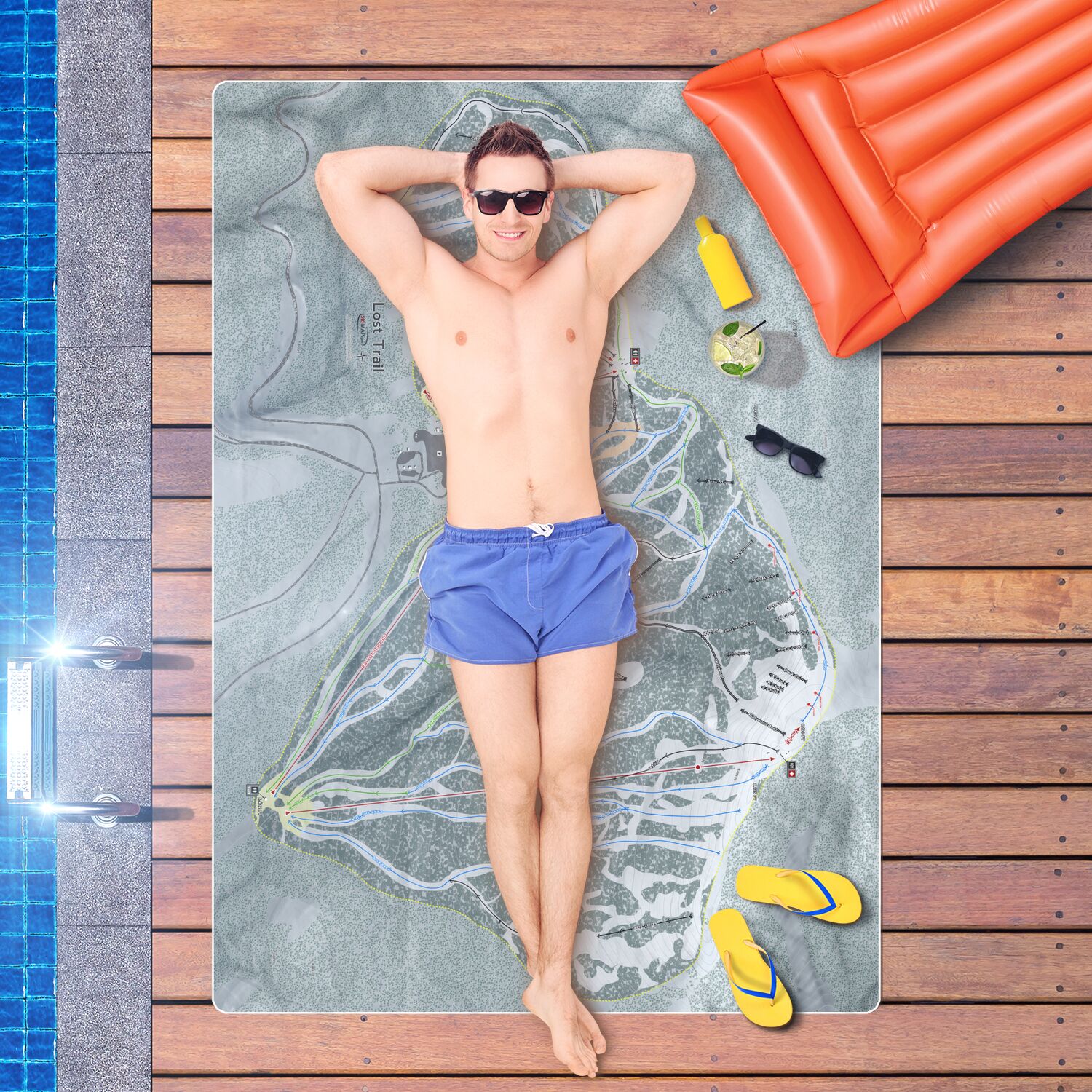 Lost Trail, Montana Ski Resort Map Printed Beach Towel - Powderaddicts