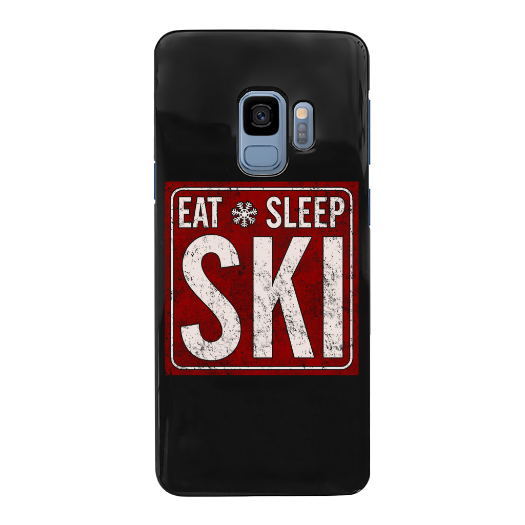 Eat Sleep Ski Back Printed Black Hard Phone Case - Powderaddicts