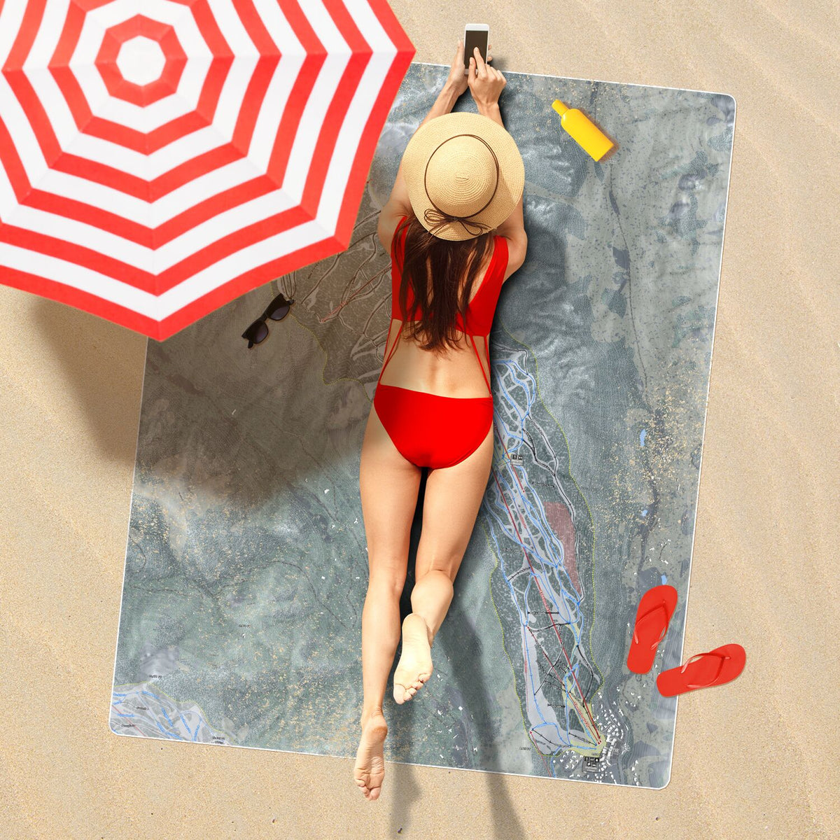 Aspen Highlands, Colorado Ski Resort Map Printed Beach Towel - Powderaddicts