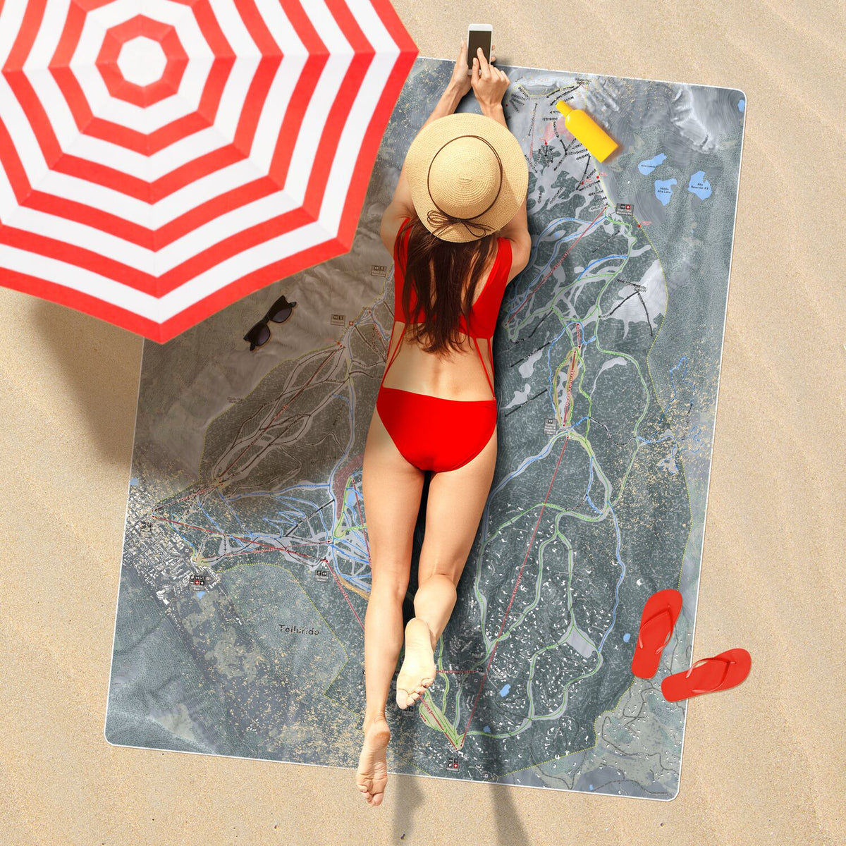 Telluride, Colorado Ski Resort Map Printed Beach Towel - Powderaddicts