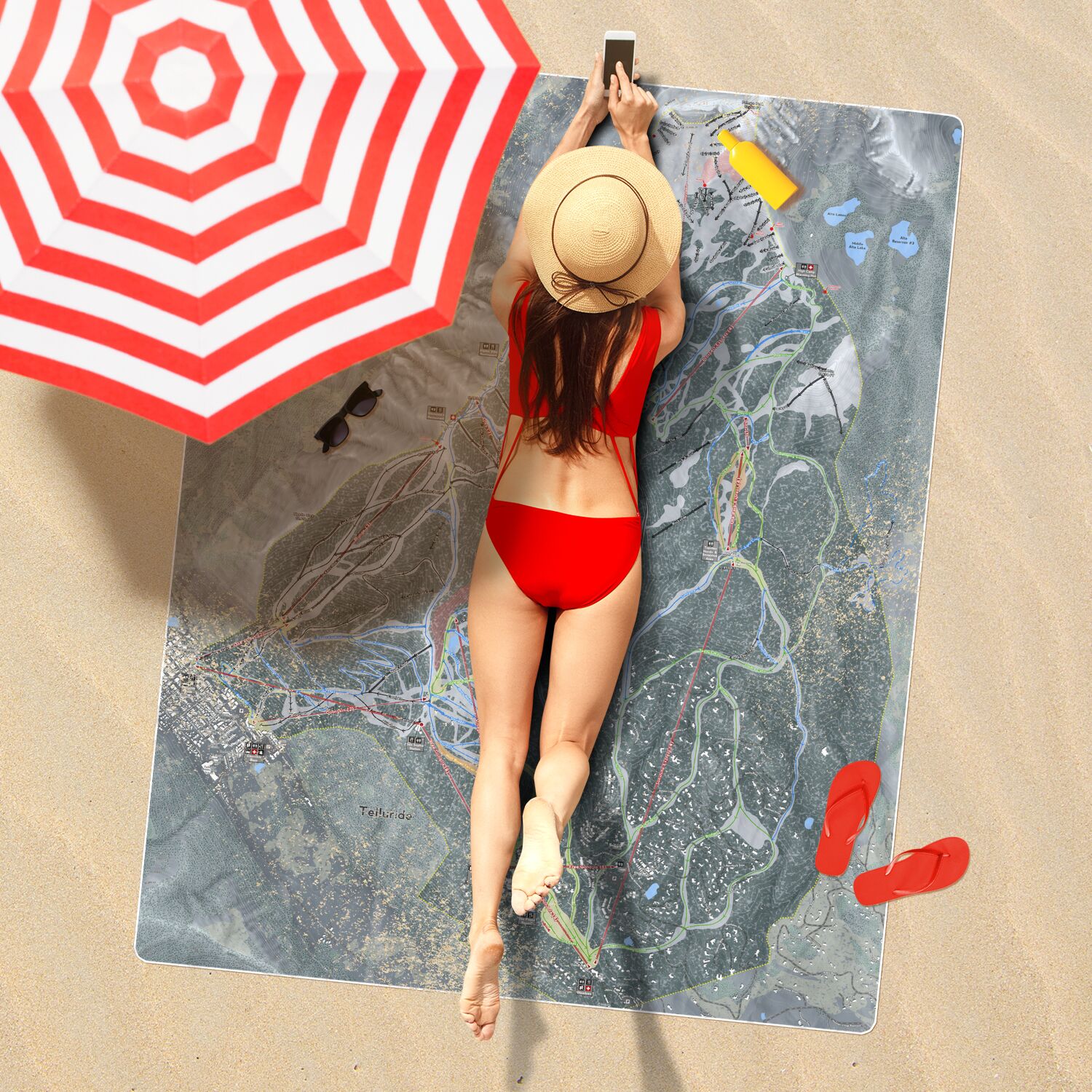 Telluride, Colorado Ski Resort Map Printed Beach Towel - Powderaddicts