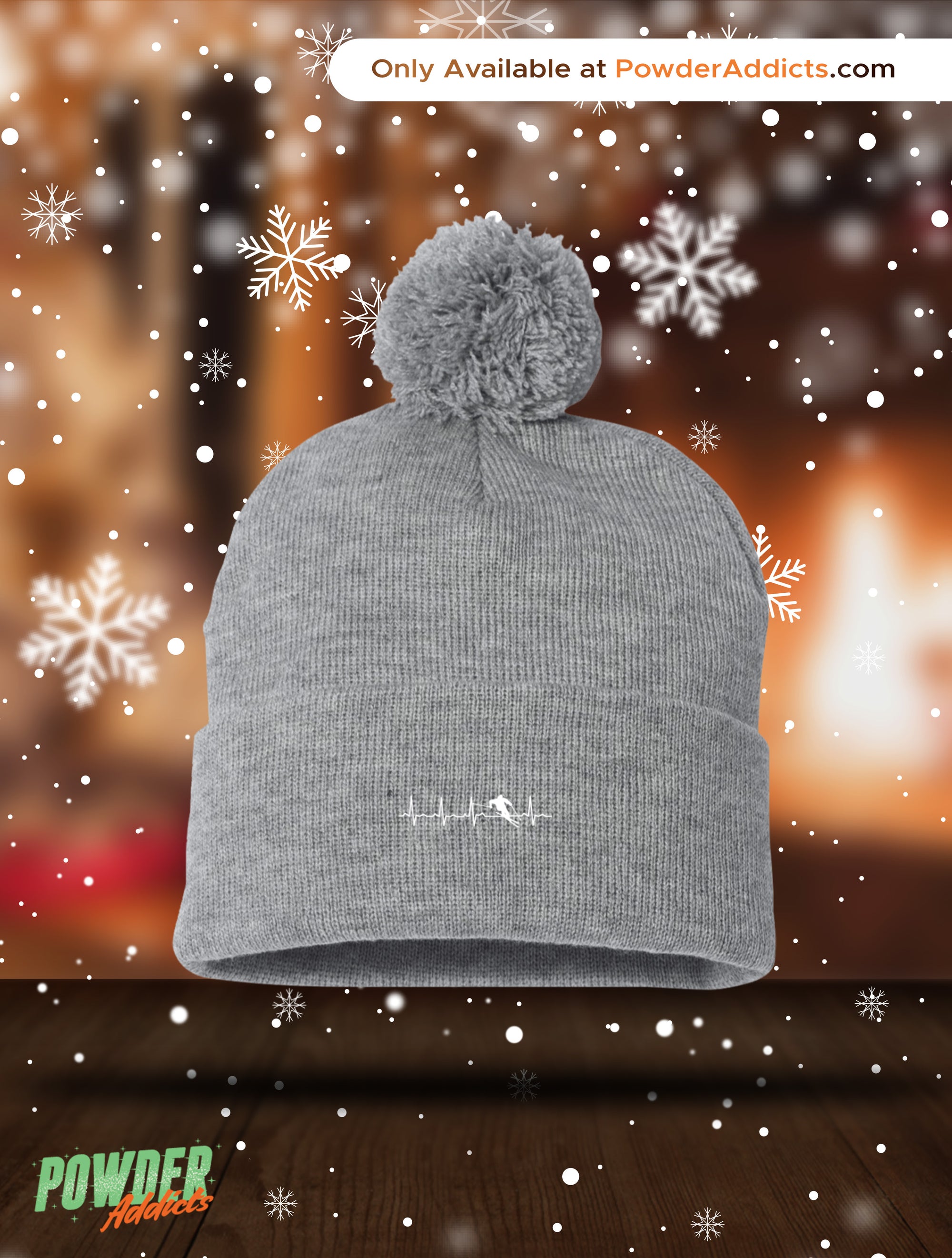 Ski is My Heartbeat Pom Pom Knit Cap - Powderaddicts