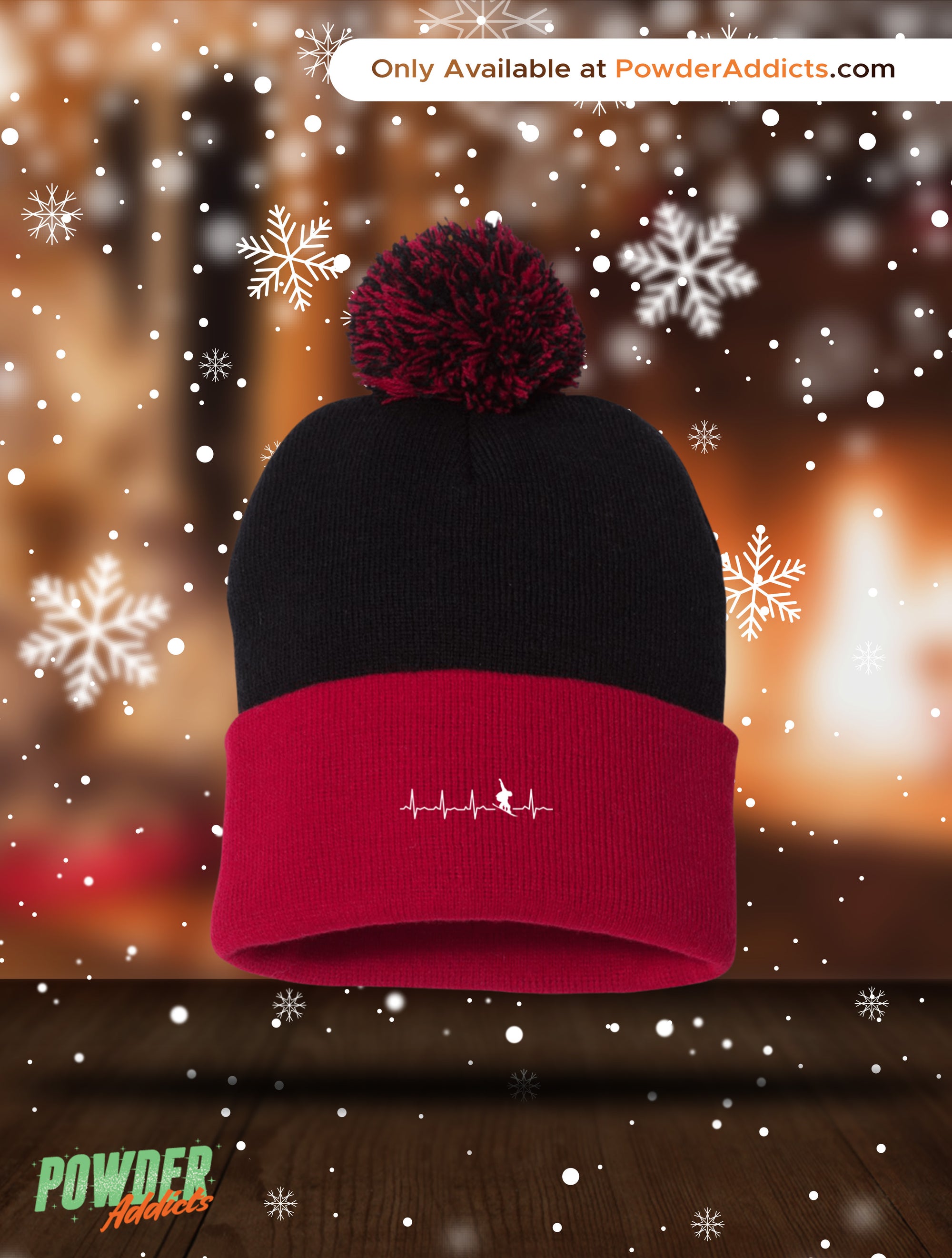 Snowboard is My Heartbeat Pom Pom Knit Cap - Powderaddicts