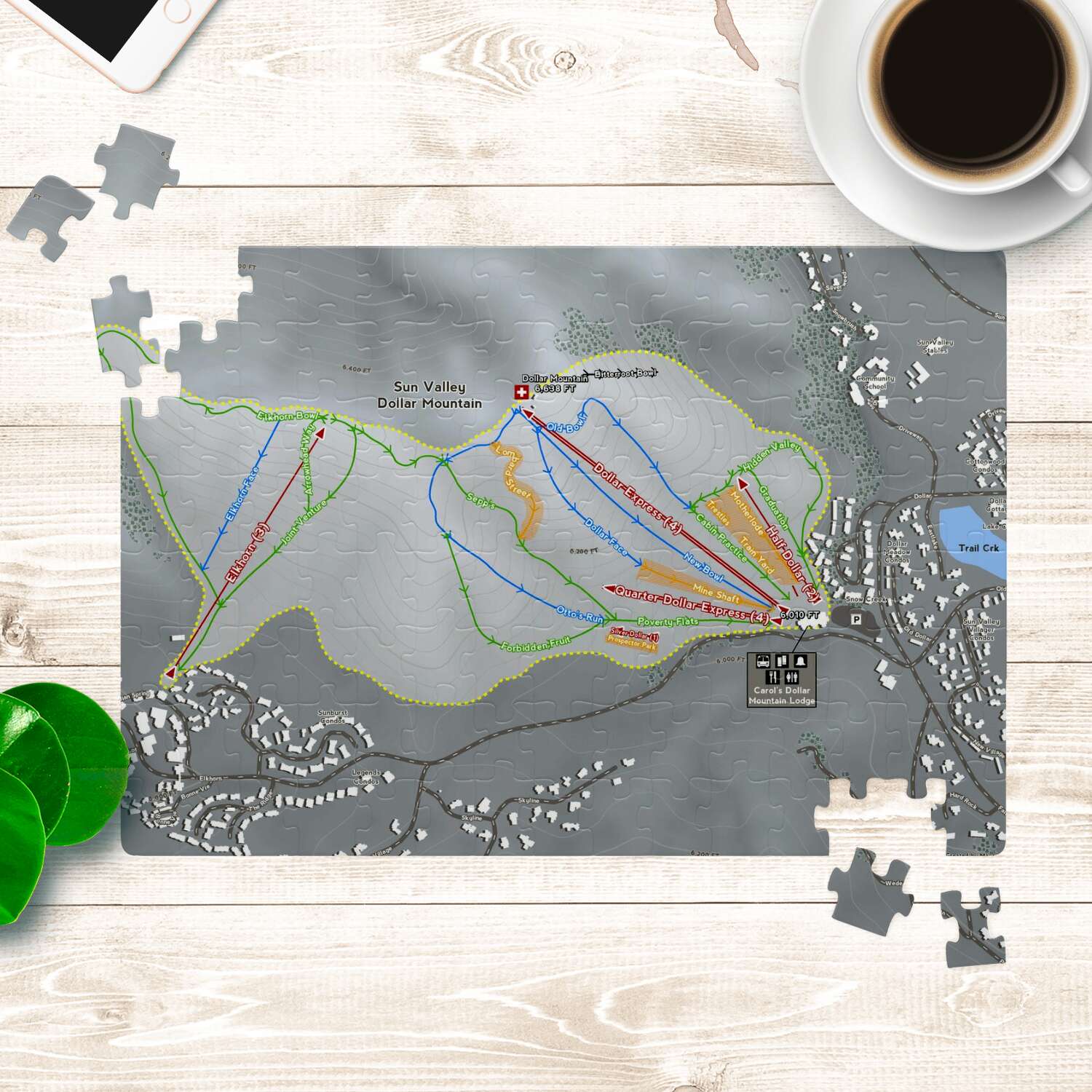 Sun Valley Dollar Mtn Idaho Ski Trail Map Puzzle - Powderaddicts