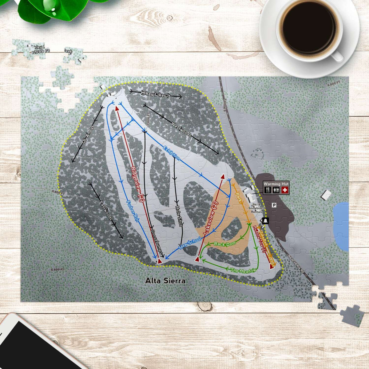 Alta Sierra, California Ski Trail Map Puzzle - Powderaddicts