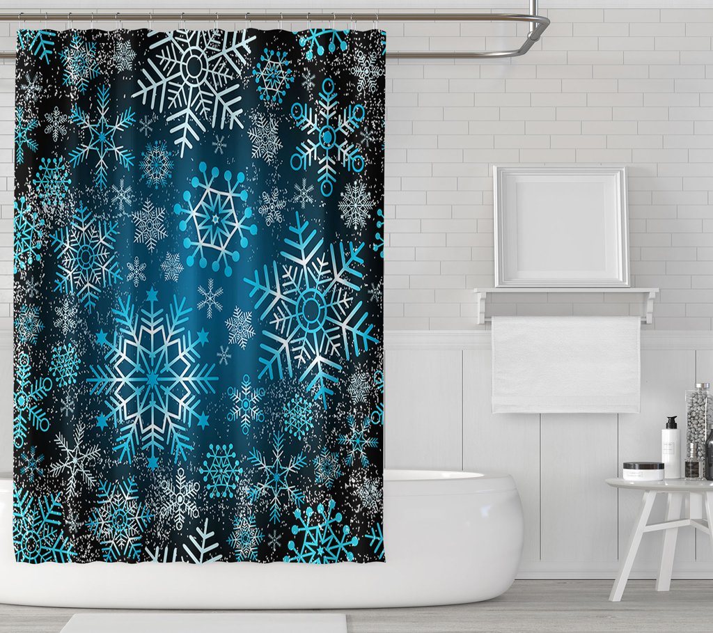 Blue Grunge Snow Shower Curtains - Powderaddicts