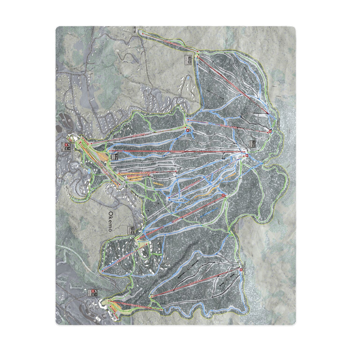 Okemo, Vermont Ski Resort Map Printed Beach Towel - Powderaddicts