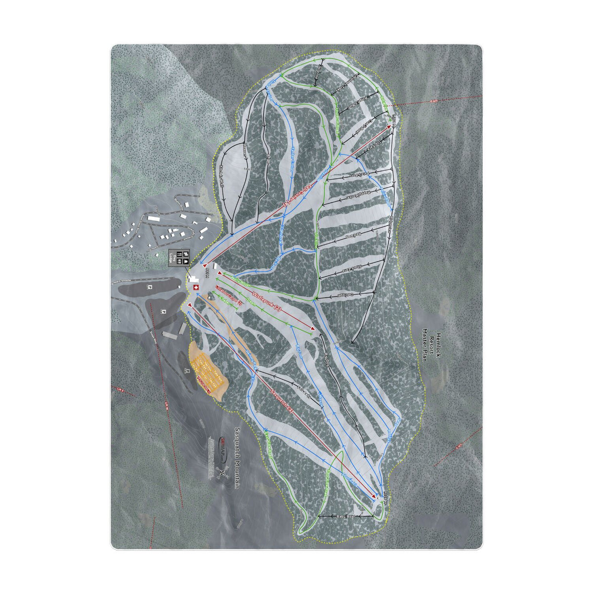Sasquatch mountain, British Columbia Ski Resort Map Printed Beach Towel - Powderaddicts