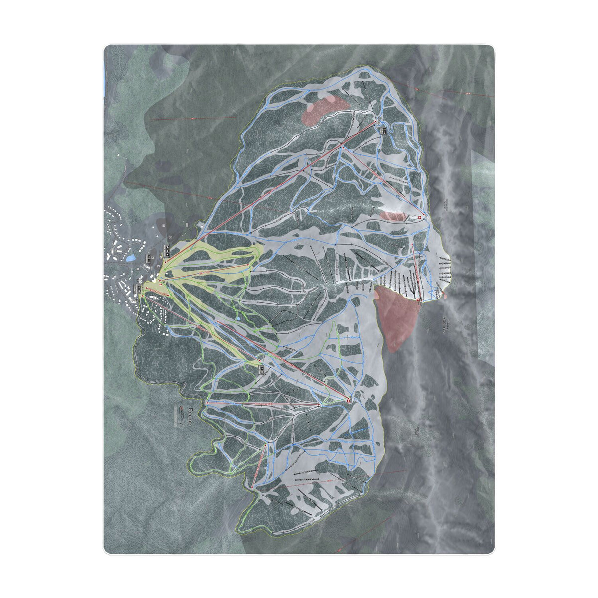 Fernie, British Columbia Ski Resort Map Printed Beach Towel - Powderaddicts