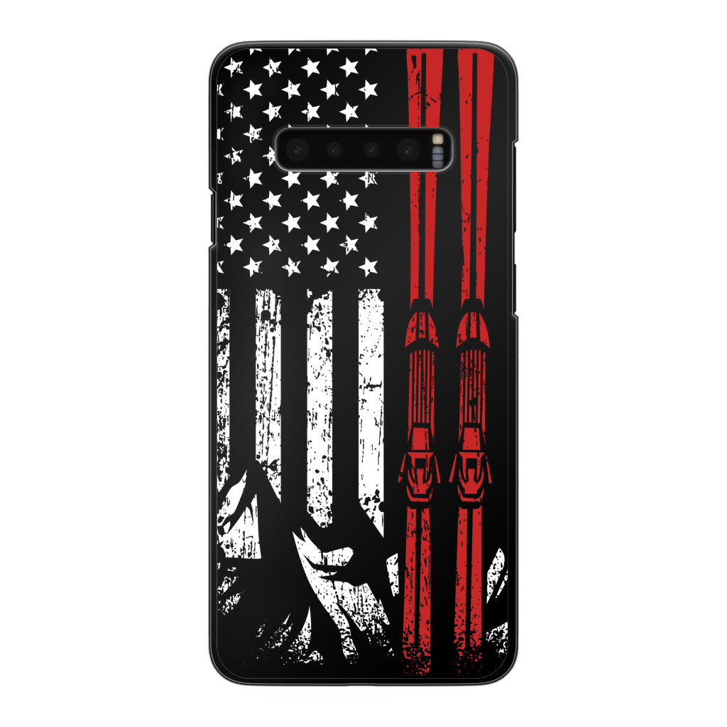 USA Flag - Ski - Thin Red Line Back Printed Black Hard Phone Case - Powderaddicts