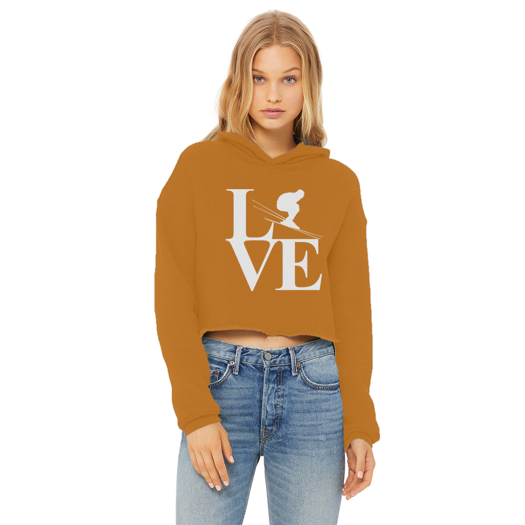 Love Skiing Ladies Cropped Raw Edge Hoodie - Powderaddicts