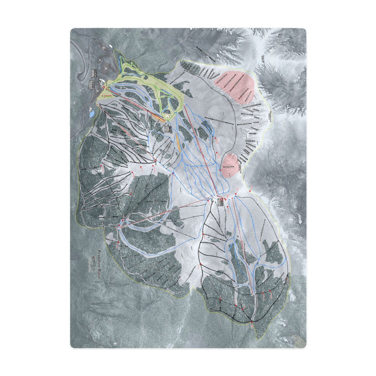 Arapahoe Basin, Colorado Ski Resort Map Printed Beach Towel - Powderaddicts