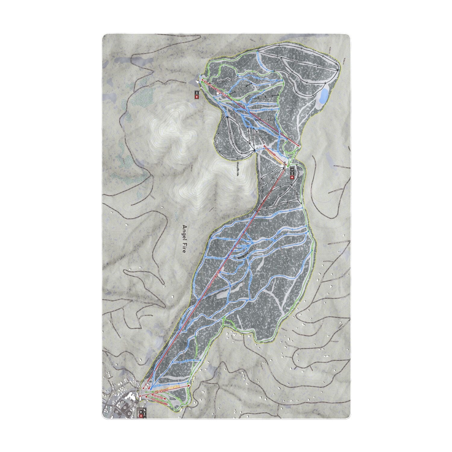 Angel Fire, New Mexico Ski Resort Map Printed Beach Towel - Powderaddicts