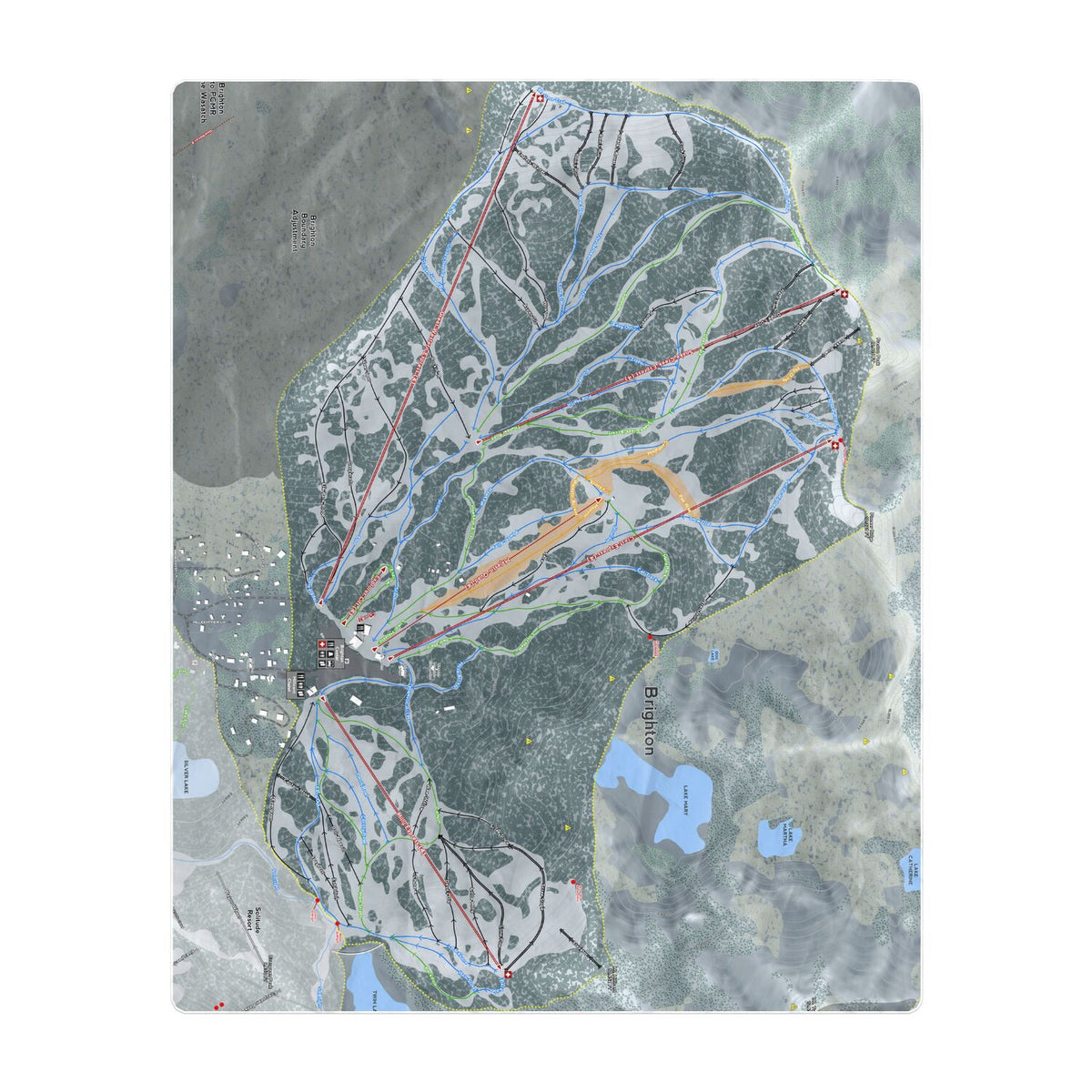 Brighton, Utah Ski Resort Map Printed Beach Towel - Powderaddicts