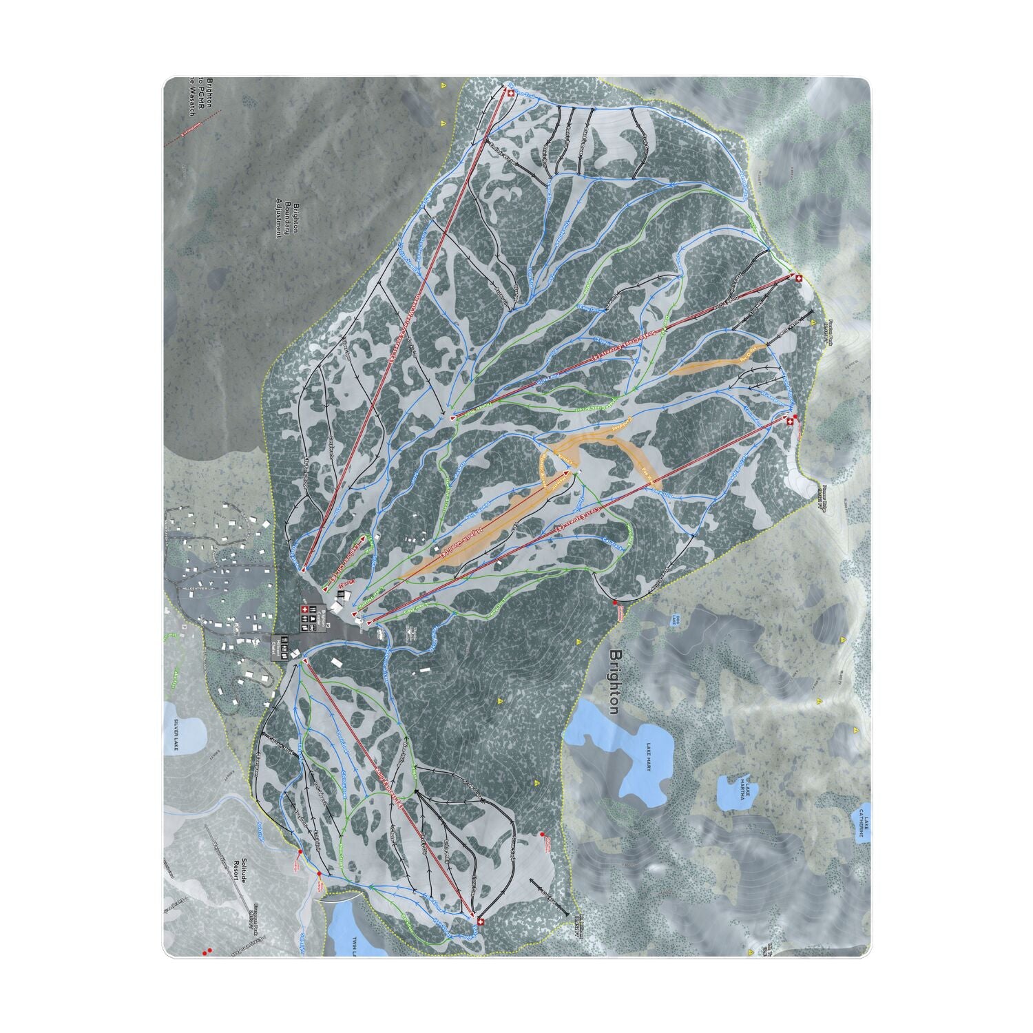 Brighton, Utah Ski Resort Map Printed Beach Towel - Powderaddicts