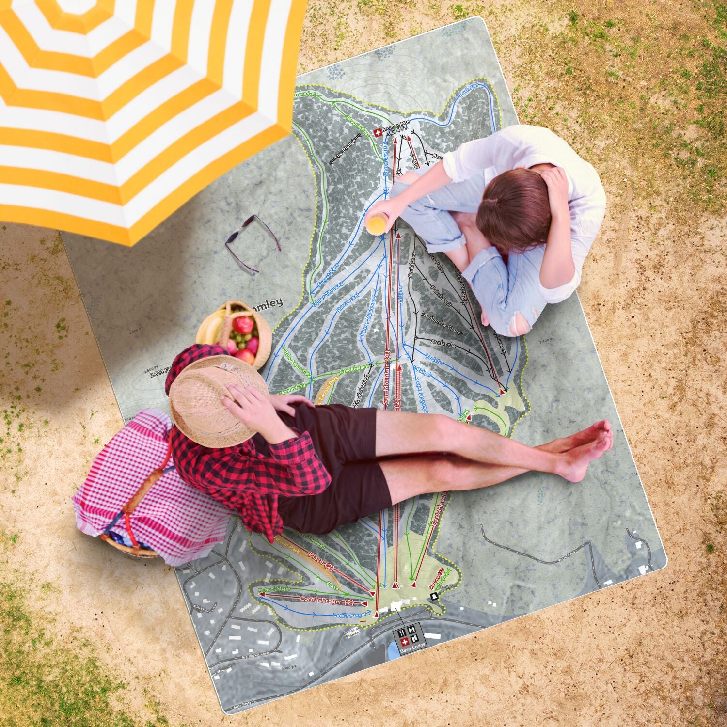 Bromley, Vermont Ski Resort Map Printed Beach Towel - Powderaddicts