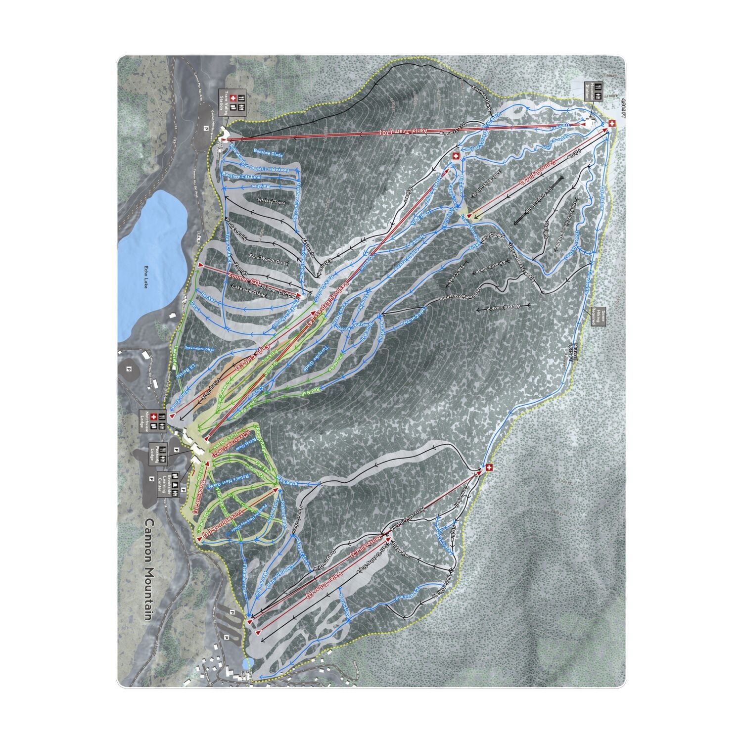 Cannon Mountain, New Hampshire Ski Resort Map Printed Beach Towel - Powderaddicts