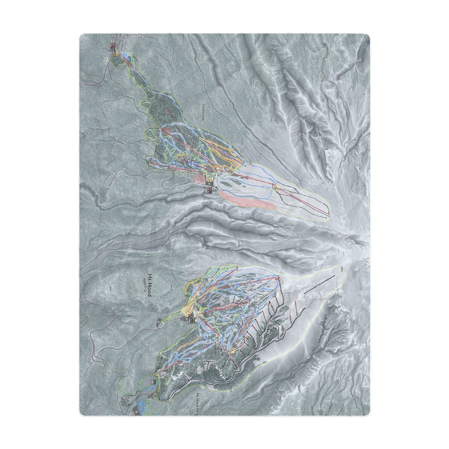 Mt Hood, Oregon Ski Resort Map Printed Beach Towel - Powderaddicts