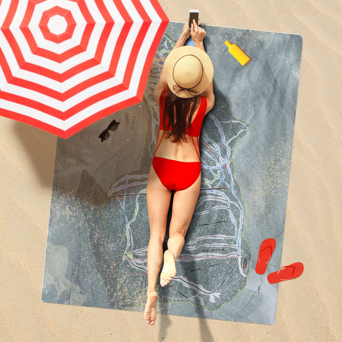 Eldora, Colorado Ski Resort Map Printed Beach Towel - Powderaddicts