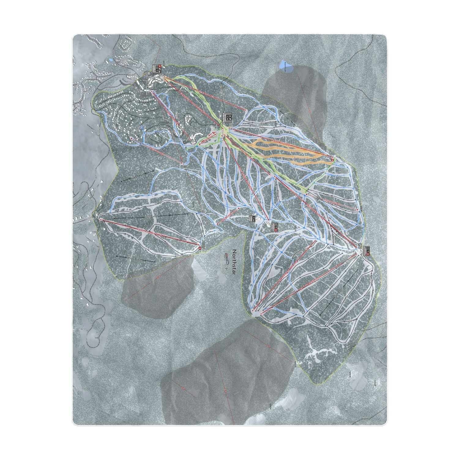 Northstar, California Ski Resort Map Printed Beach Towel - Powderaddicts