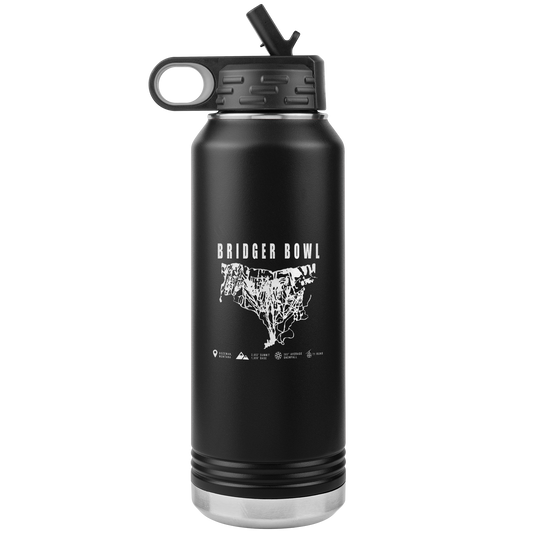 Bridger Bowl Montana Ski Trail Map 32oz Water Bottle Tumbler - Powderaddicts