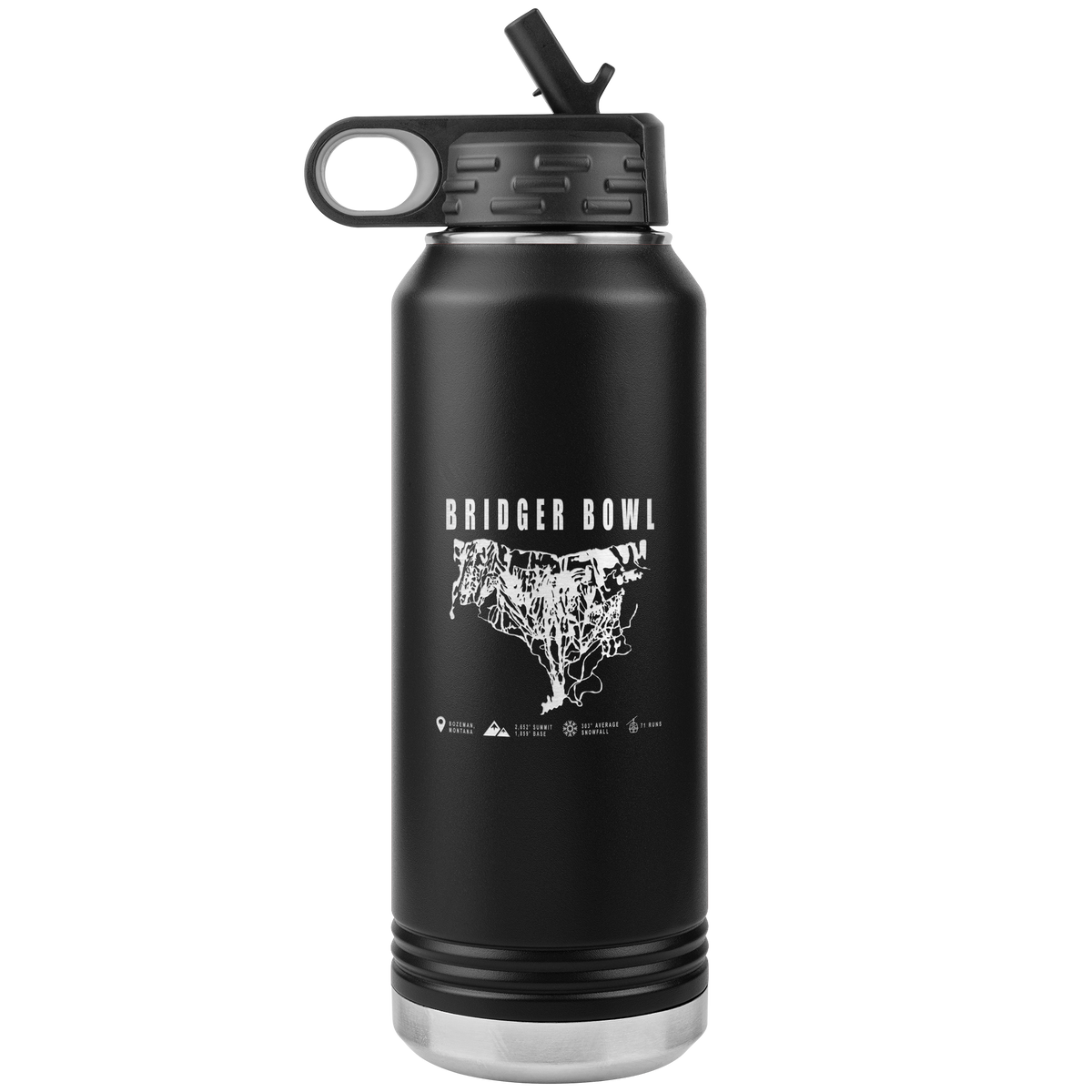 Bridger Bowl Montana Ski Trail Map 32oz Water Bottle Tumbler - Powderaddicts