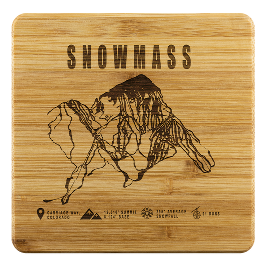 Snowmass Colorado Ski Trail Map Bamboo Coaster - Powderaddicts