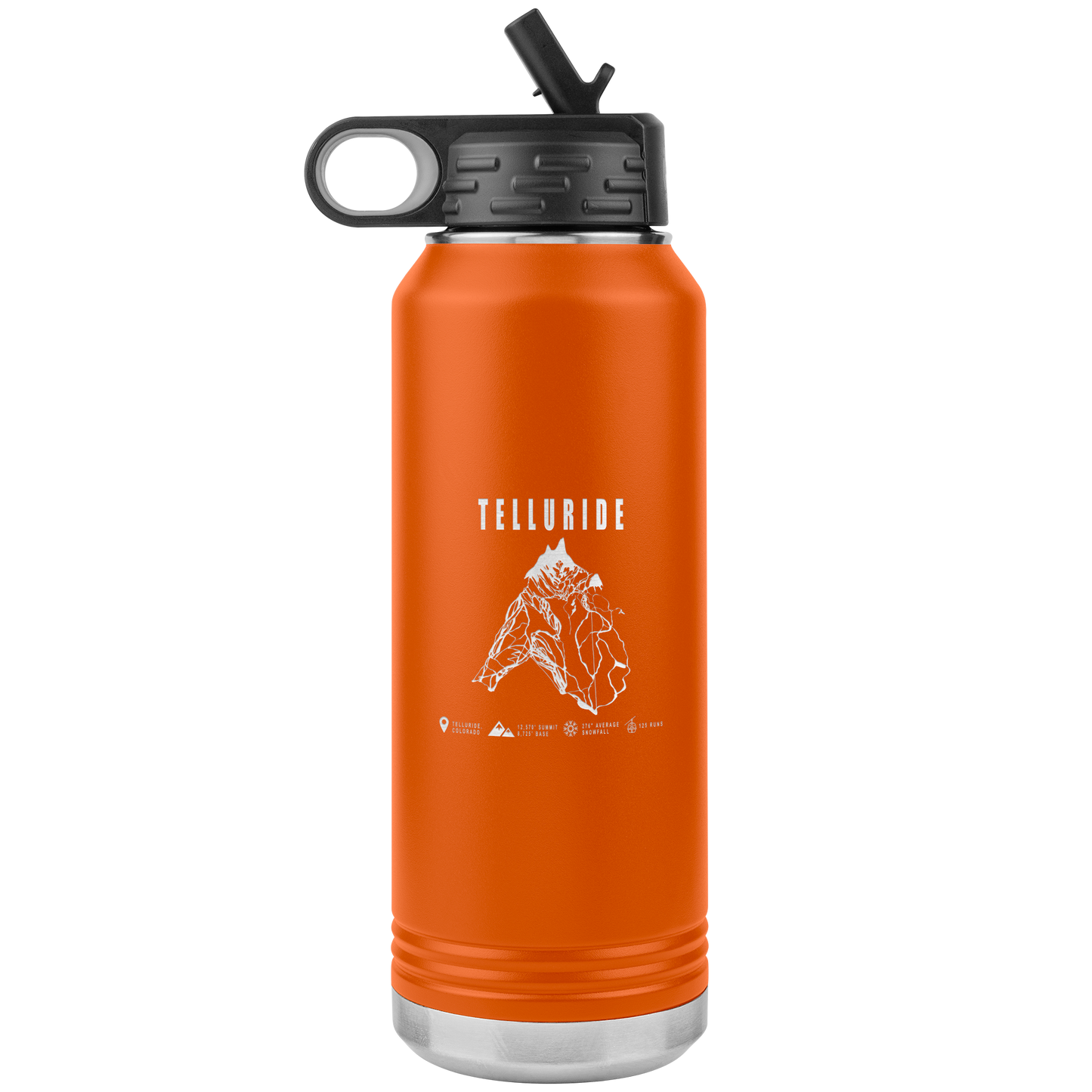 Telluride Colorado Ski Trail Map 32oz Water Bottle Tumbler - Powderaddicts