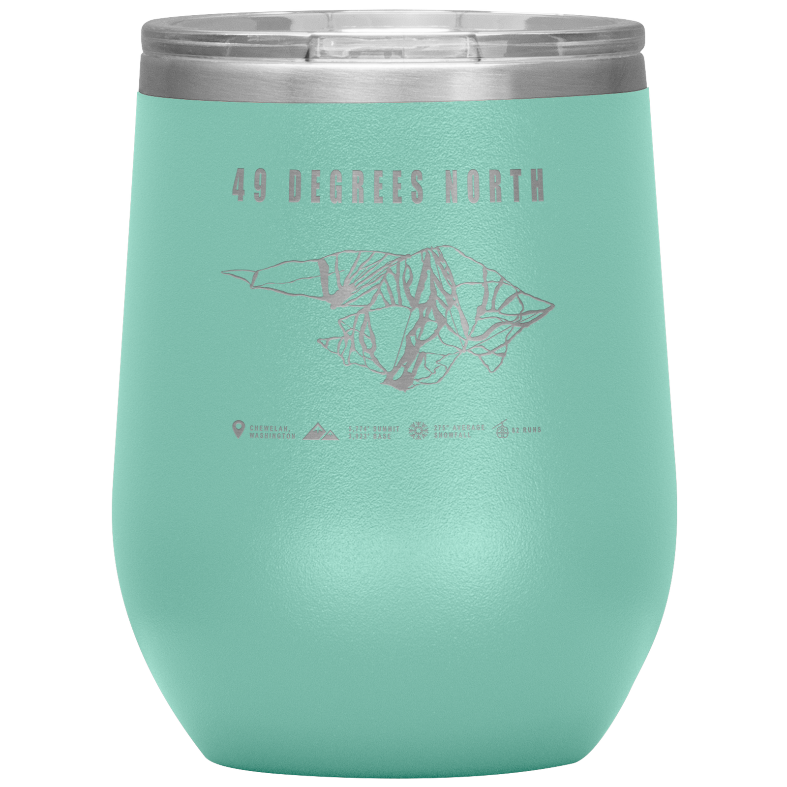 49 Degrees North, Washington Ski Trail Map Wine 12oz Tumbler - Powderaddicts