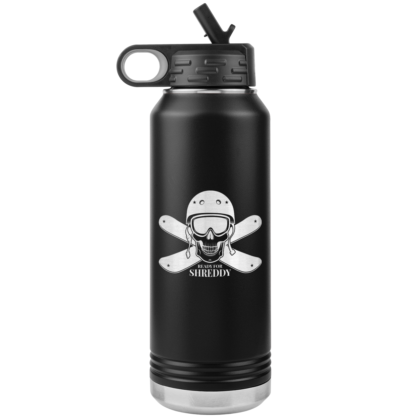 Ready For Shreddy Skeleton Skis 32oz Water Bottle Tumbler - Powderaddicts