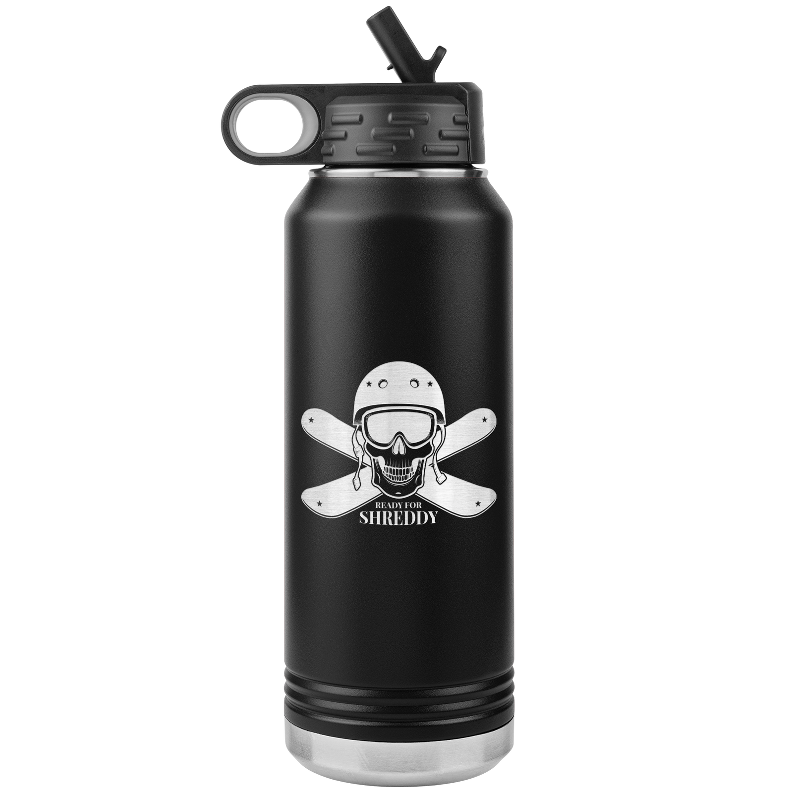 Ready For Shreddy Skeleton Skis 32oz Water Bottle Tumbler - Powderaddicts