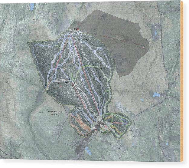 Mount Sunapee Ski Trail Map - Wood Print - Powderaddicts