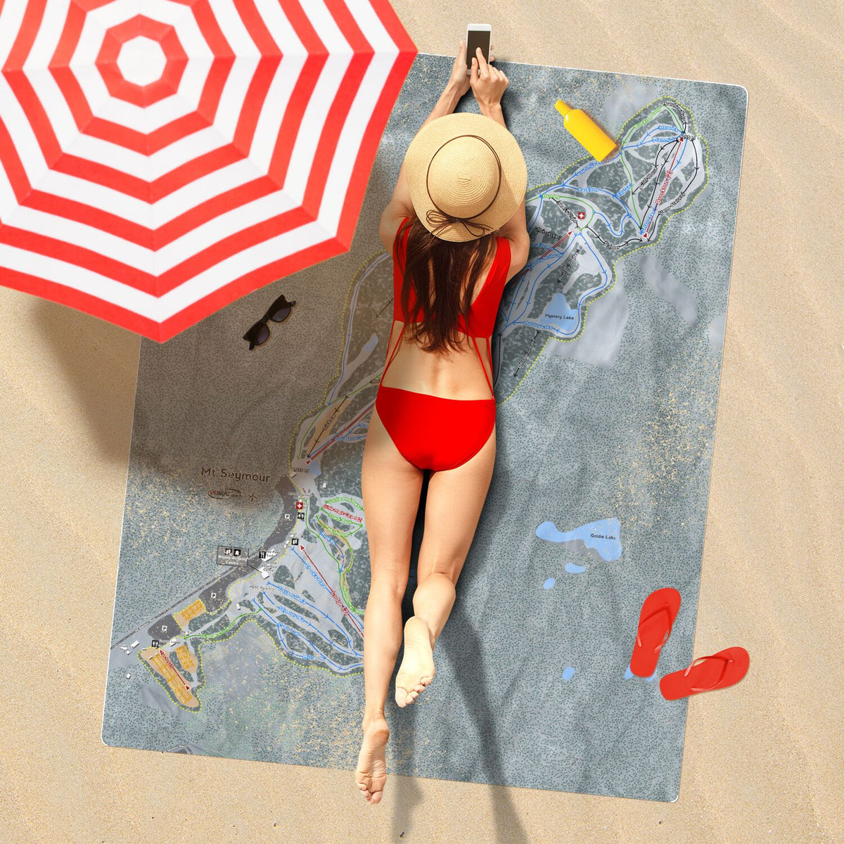 Mt Seymour, British Columbia Ski Resort Map Printed Beach Towel - Powderaddicts