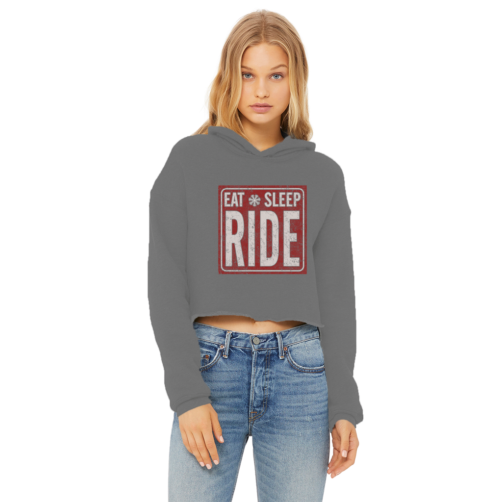 Eat Sleep Snowboard Ladies Cropped Raw Edge Hoodie - Powderaddicts