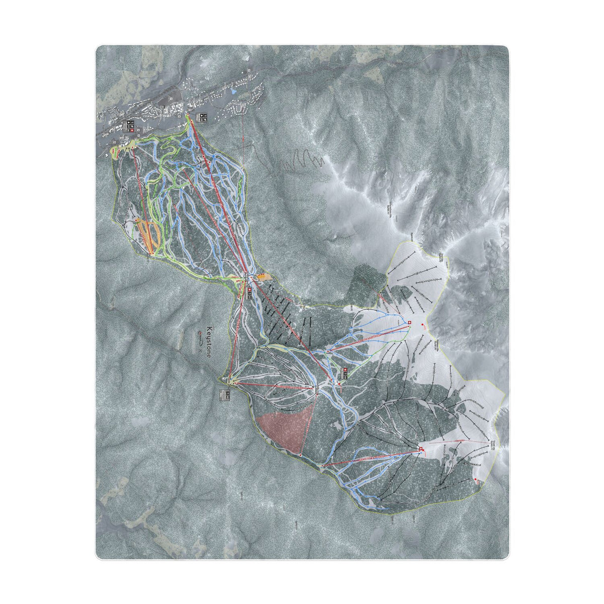 Keystone, Colorado Ski Resort Map Printed Beach Towel - Powderaddicts