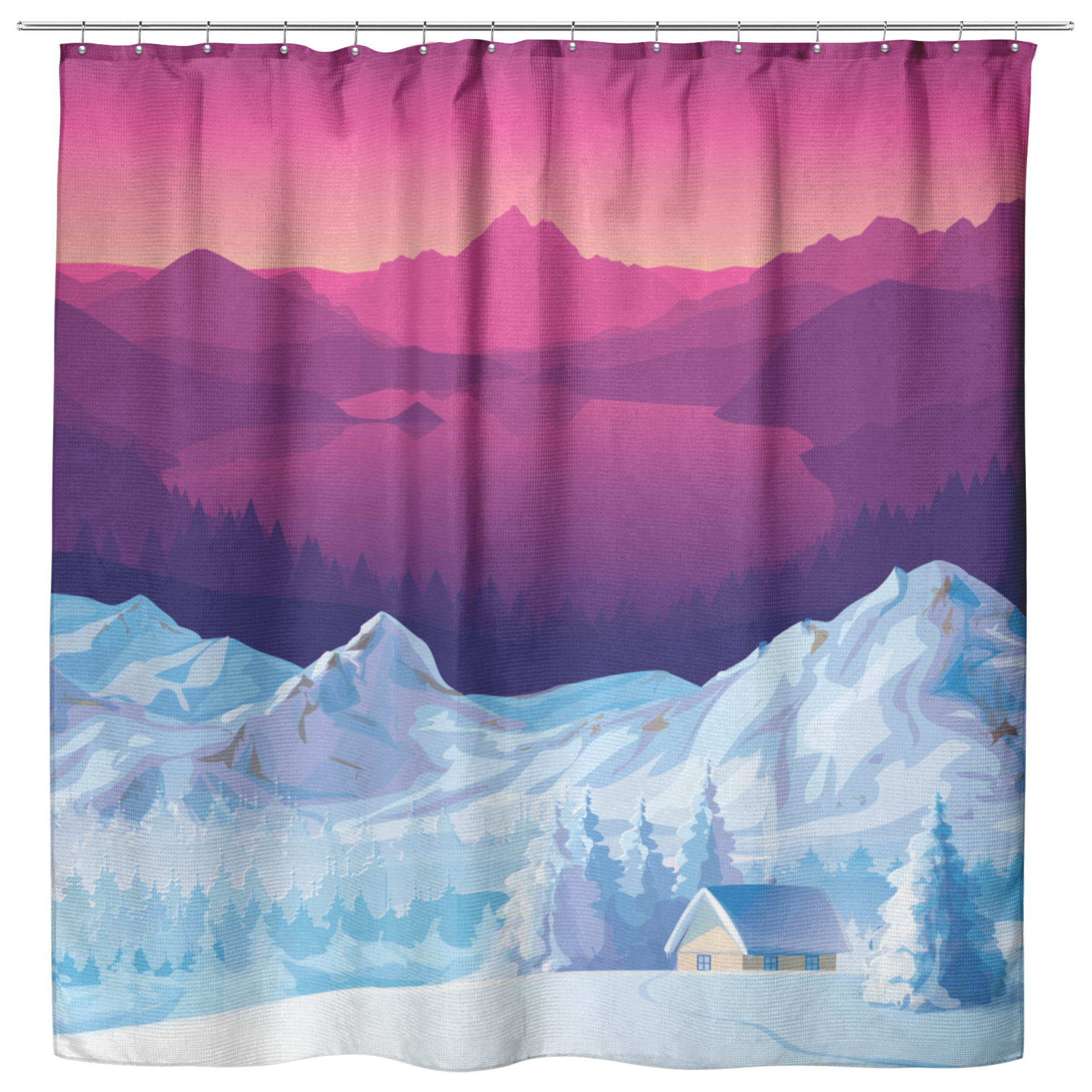 Sunset At Snow Mountains Shower Curtains - Powderaddicts