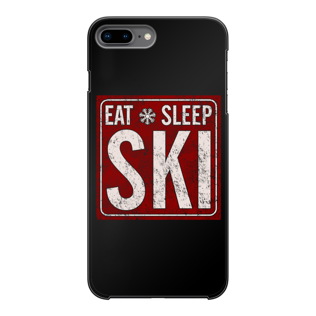 Eat Sleep Ski Back Printed Black Hard Phone Case - Powderaddicts