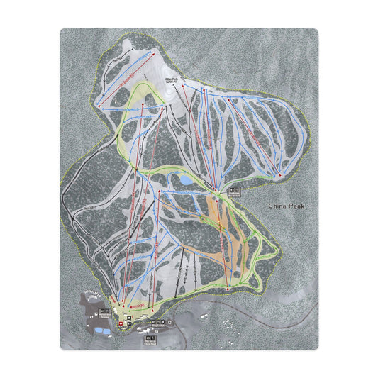 China Peak, California Ski Resort Map Printed Beach Towel - Powderaddicts