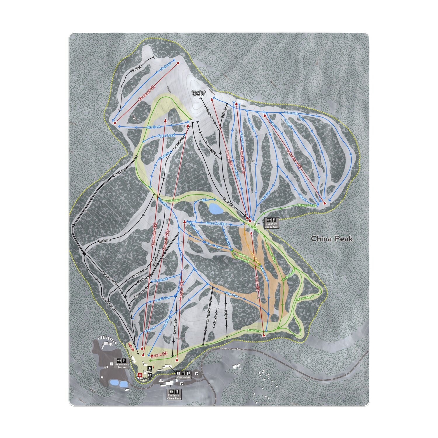 China Peak, California Ski Resort Map Printed Beach Towel - Powderaddicts