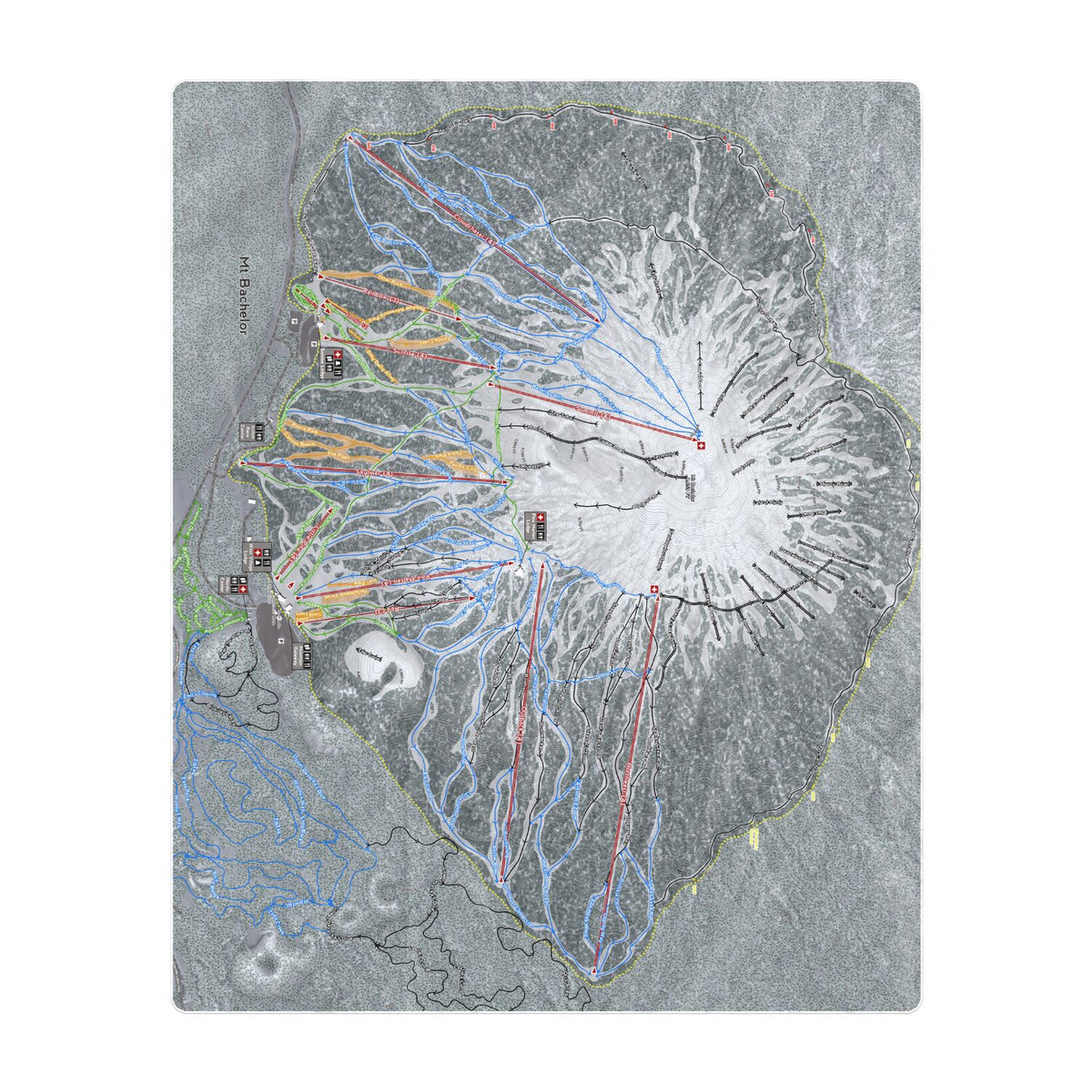 Mt Bachelor, Oregon Ski Resort Map Printed Beach Towel - Powderaddicts