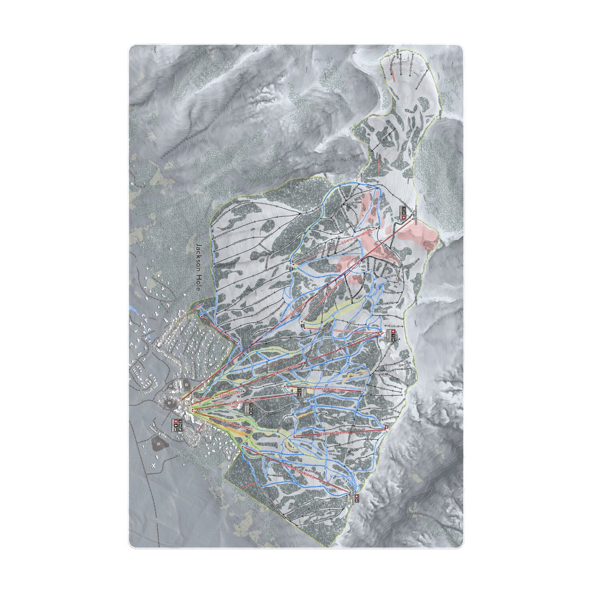 Jackson Hole, Wyoming Ski Resort Map Printed Beach Towel - Powderaddicts