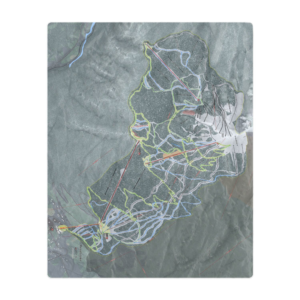 Revelstoke, British Columbia Ski Resort Map Printed Beach Towel